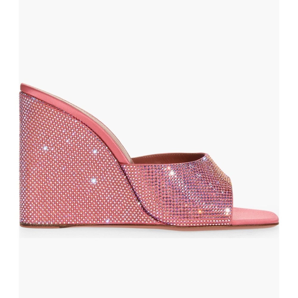 Amina Muaddi Pink Lupita Crystal Wedge Slide Sandal in Size 38 (7.5 US)